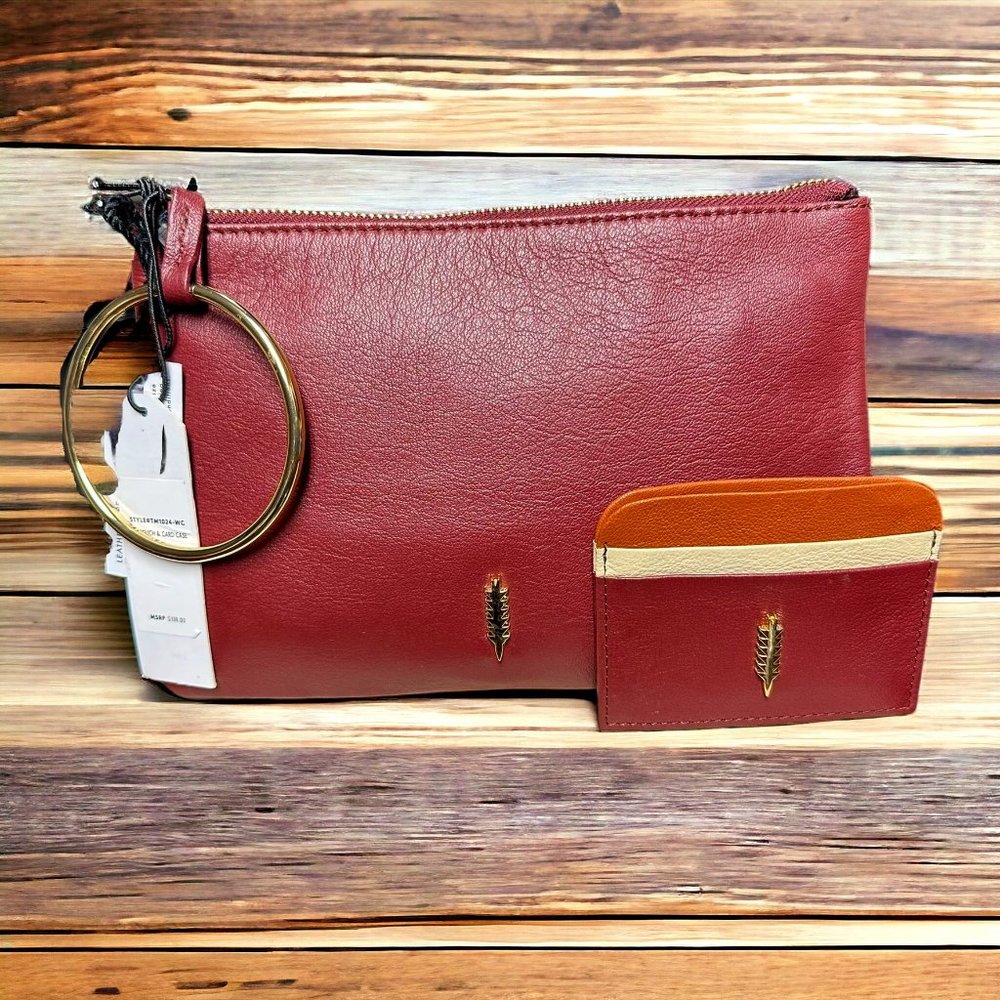 NWT Thacker NY Gia Burgundy Leather Pouch and Card Case